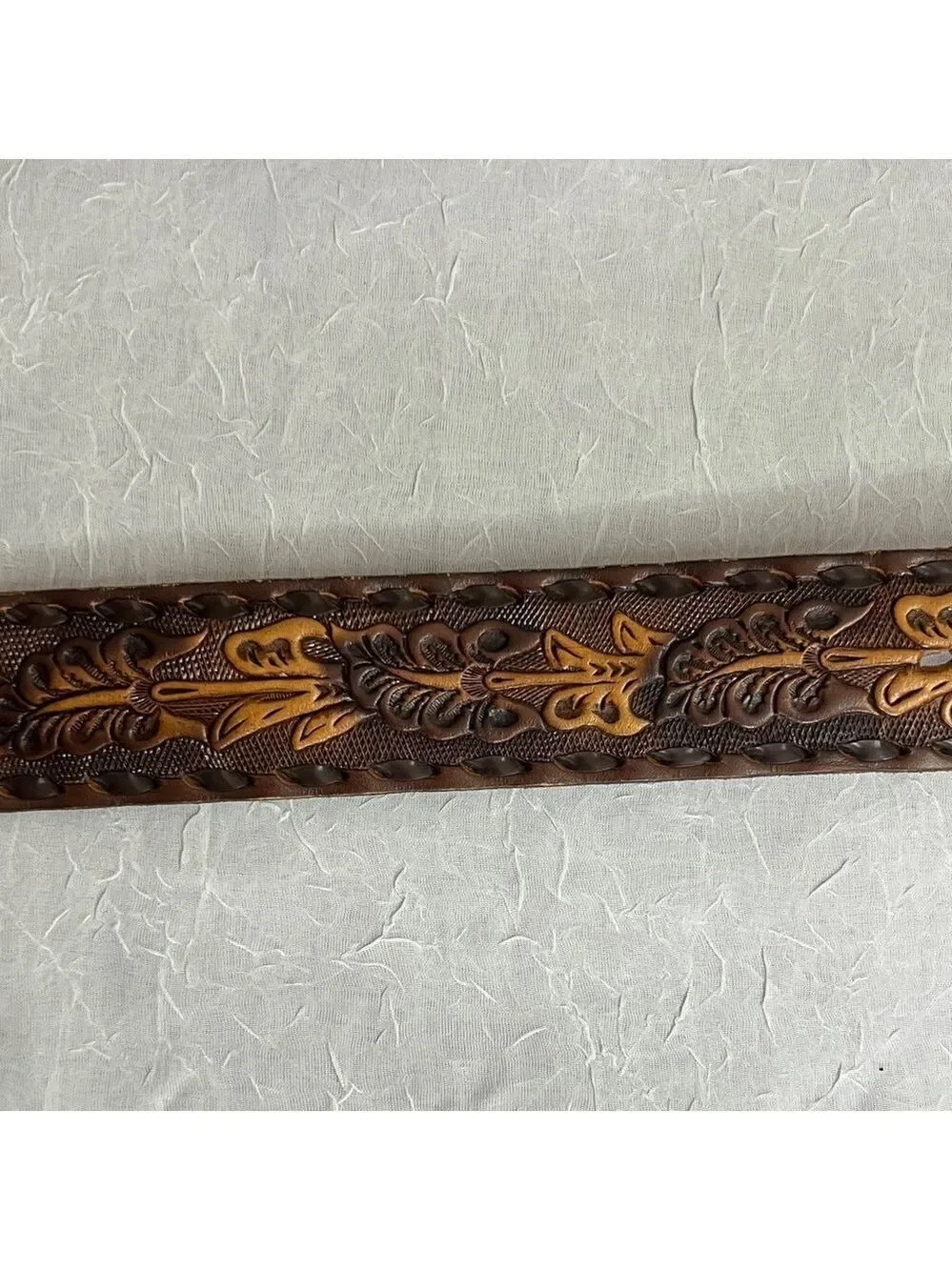 Brown Hand Tooled Leather Men's Belt Size 34